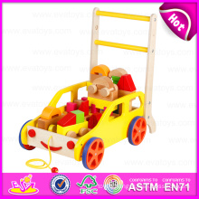 2016 New Model Baby Building Blocks Walker Toy, Multi-Function Wooden Baby Walker Toy, Popular Cart Toy W16e020